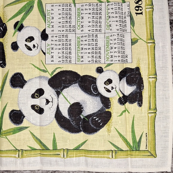 🐼 1987 cloth calendar towel wall hanging with original envelope and dowel - Picture 6 of 13